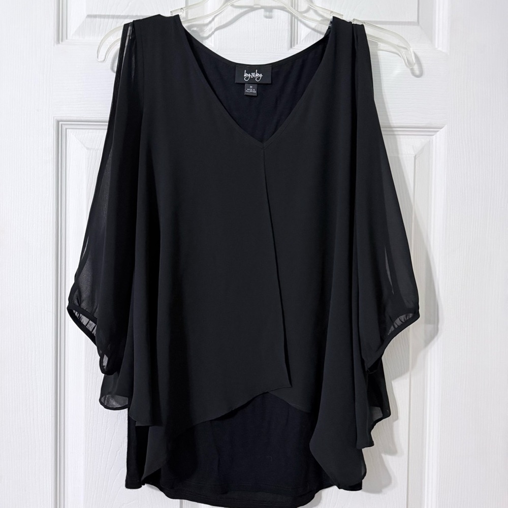 By & By Black Chiffon Layered Shirt Blouse Size Medium